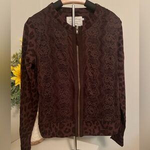 Evy’s Tree The Olivia Brown Zip-Up Lace Animal Print Size Small